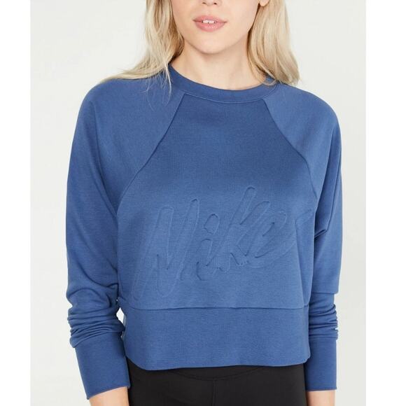 Nike Embossed Spellout Sweatshirt Womens S Blue Lux Fleece CV7248-469 Athleisure - Picture 1 of 12